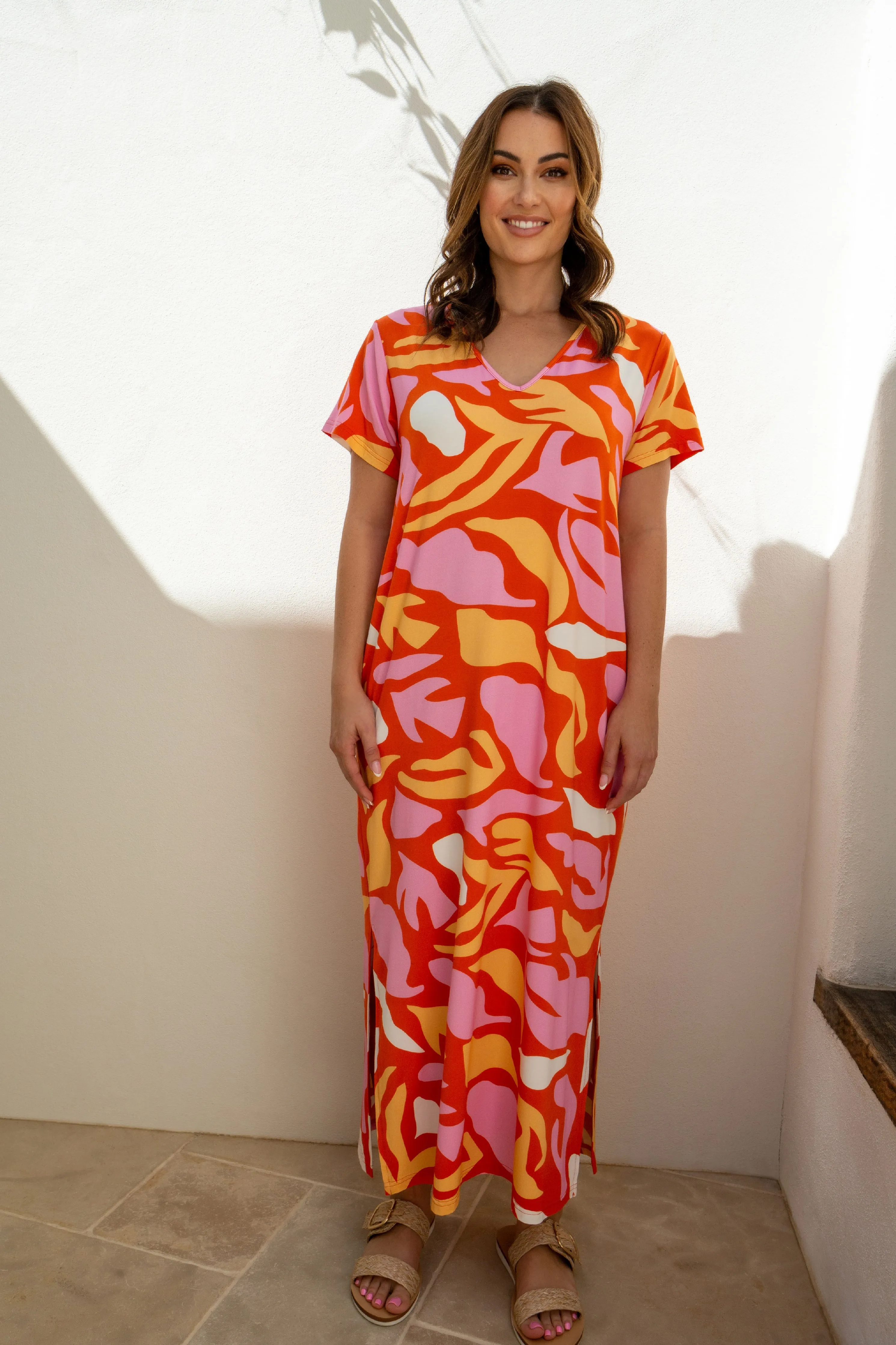 FINAL SALE T-Shirt Maxi Dress in Coral Reef