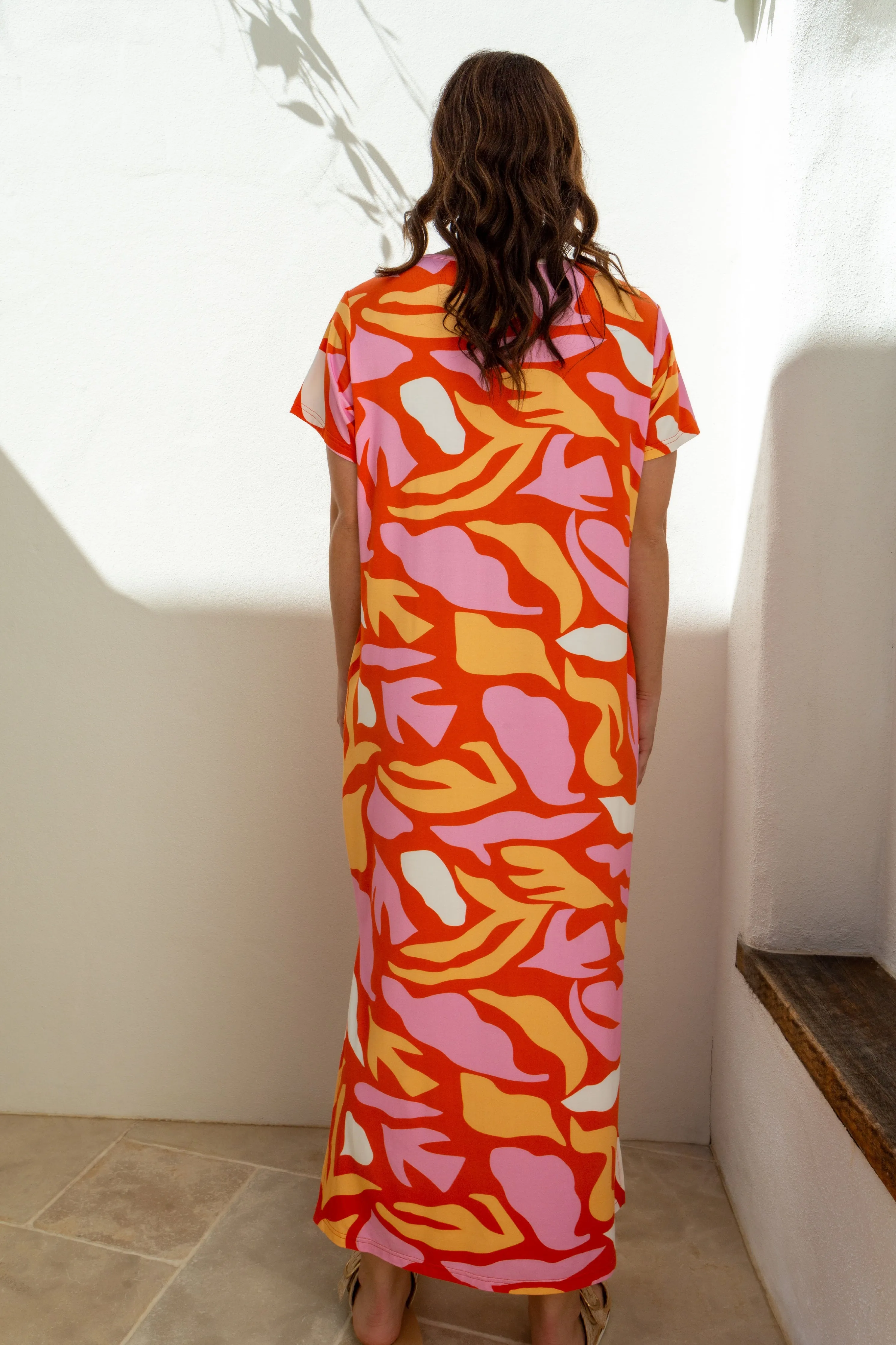 FINAL SALE T-Shirt Maxi Dress in Coral Reef