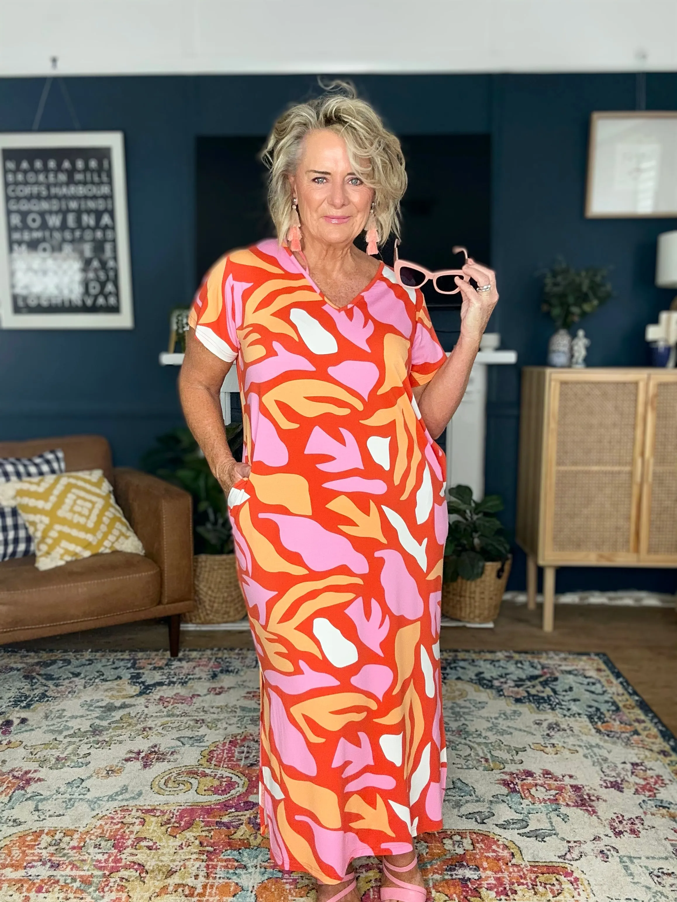 FINAL SALE T-Shirt Maxi Dress in Coral Reef