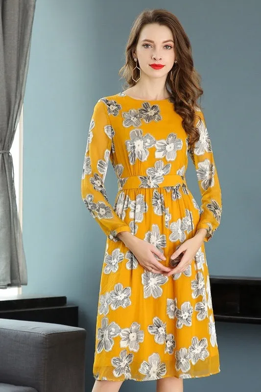 Floral Fitted Waist Midi Dress