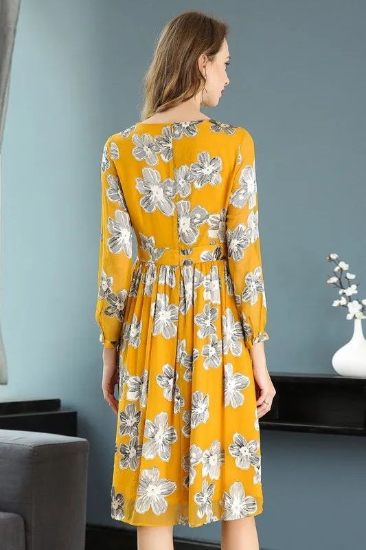 Floral Fitted Waist Midi Dress