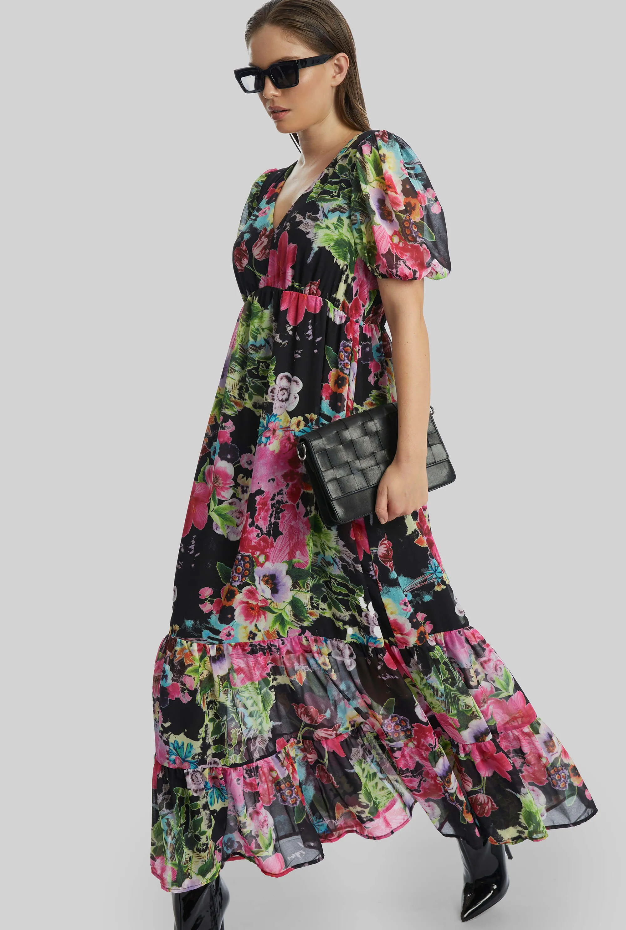 Floral V-neck Midi Dress