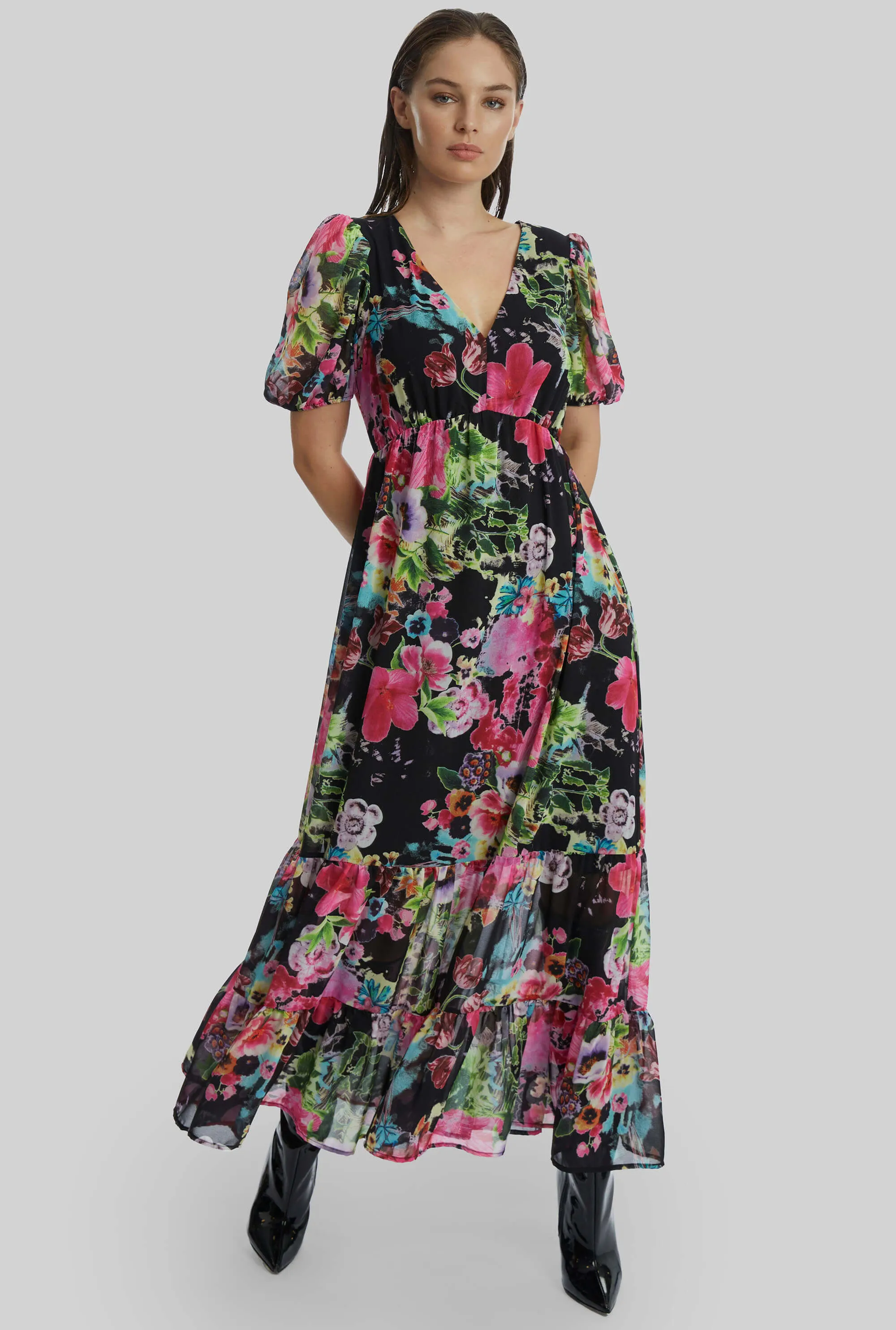 Floral V-neck Midi Dress