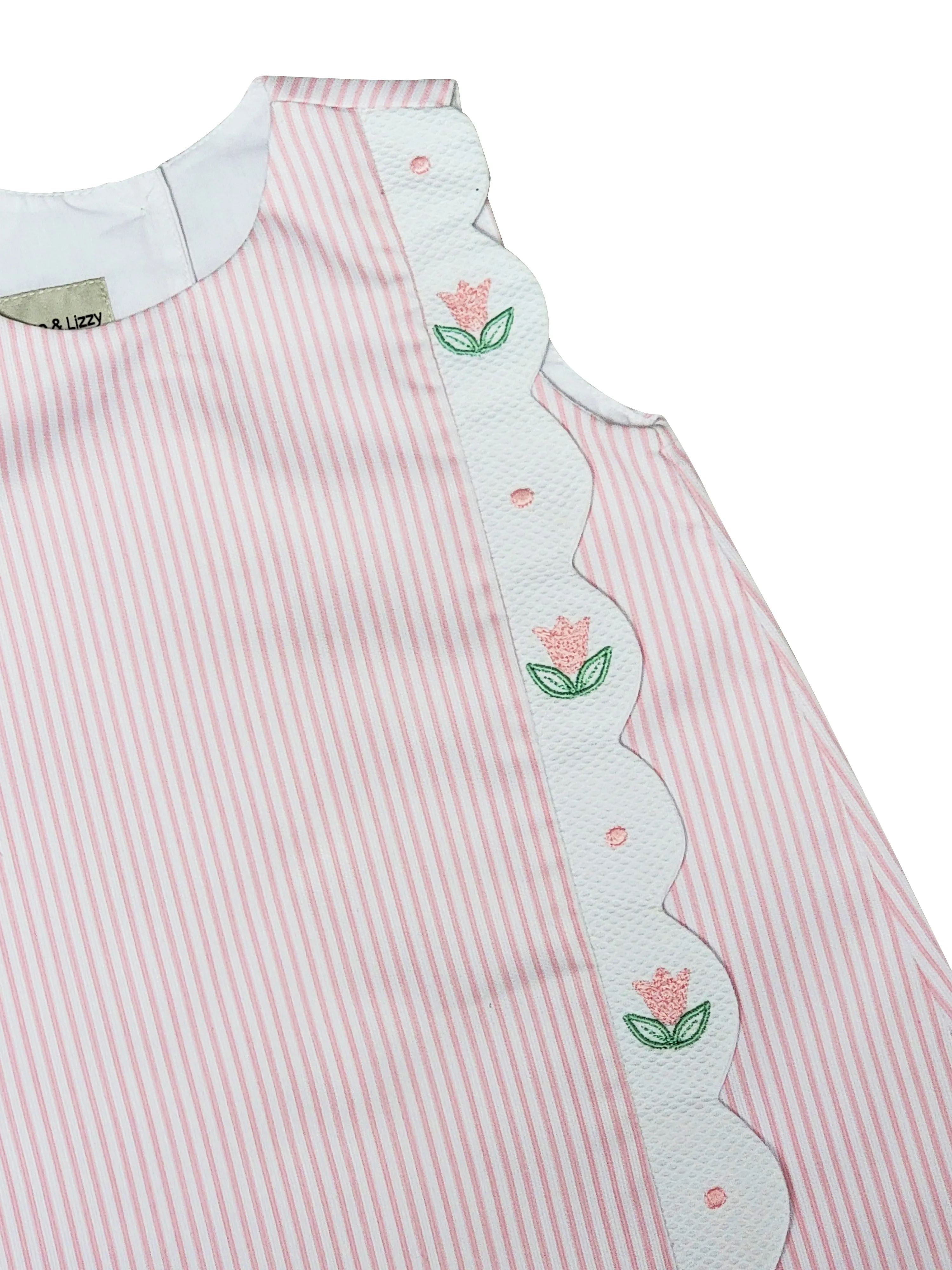 Girl's Pink "Serena"  A line Embroidered Pique Dress