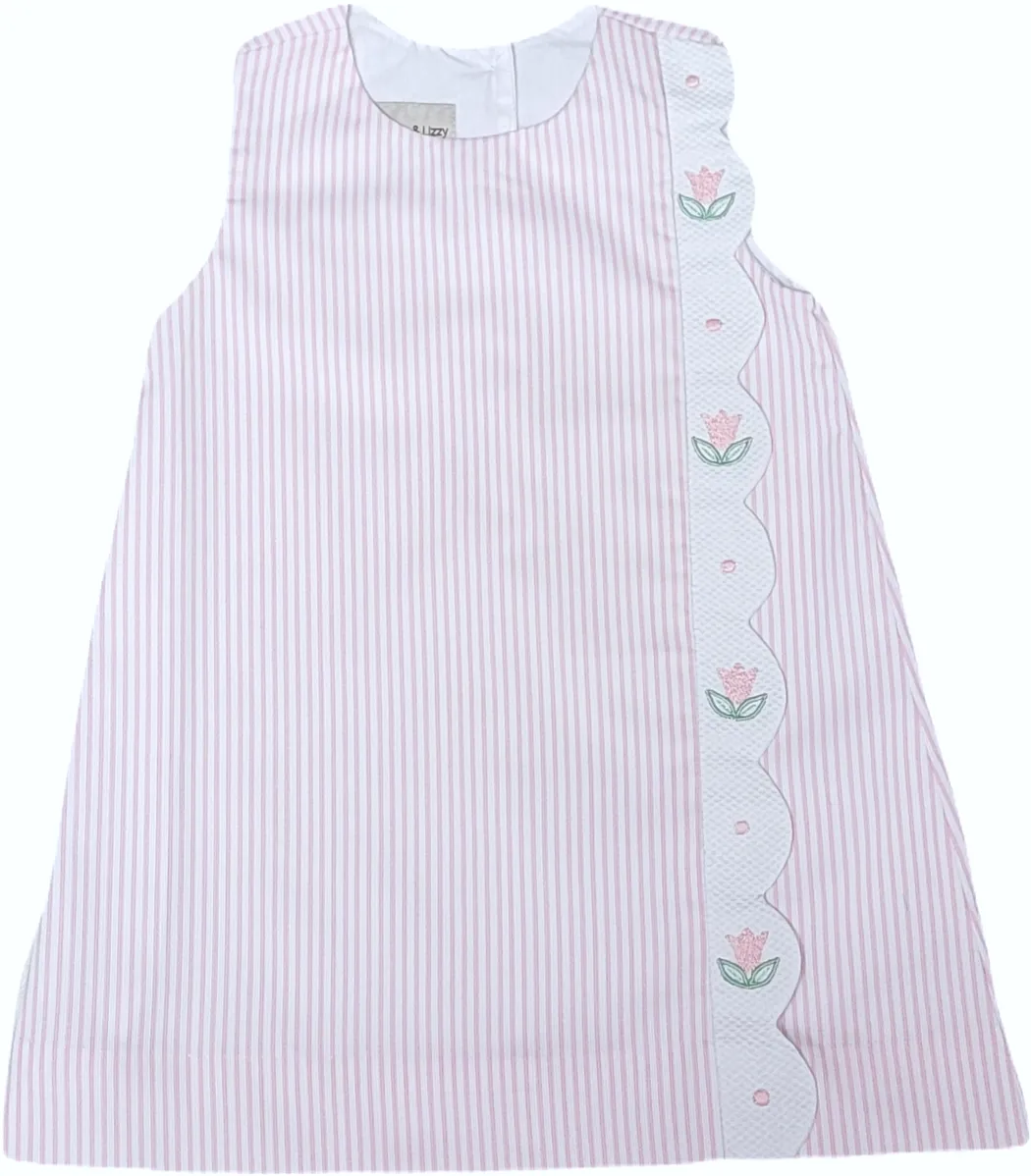 Girl's Pink "Serena"  A line Embroidered Pique Dress