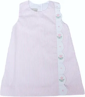 Girl's Pink "Serena"  A line Embroidered Pique Dress