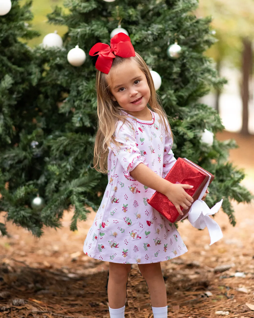 Girl's "Christmas Mice" A line Dress Pima Cotton