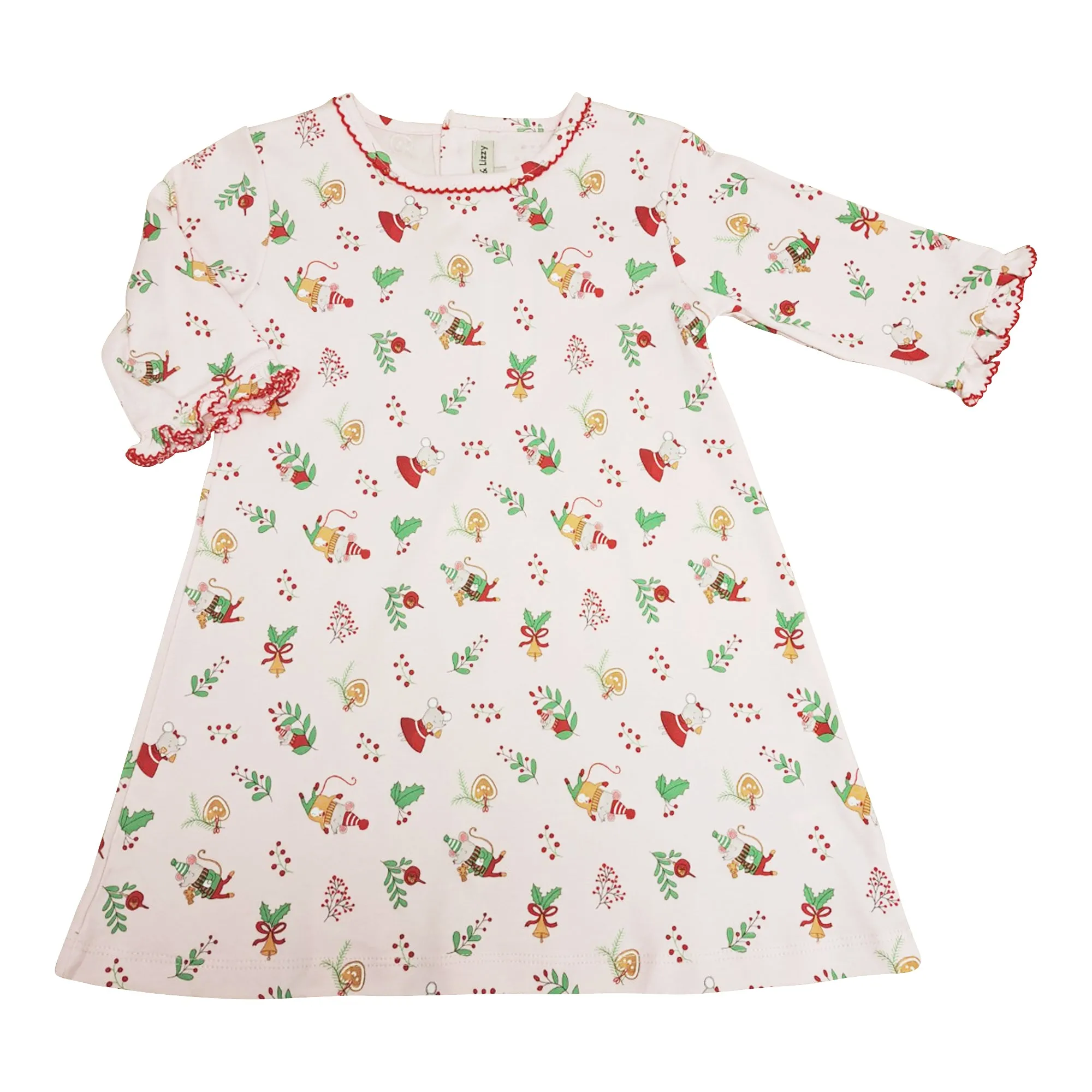 Girl's "Christmas Mice" A line Dress Pima Cotton