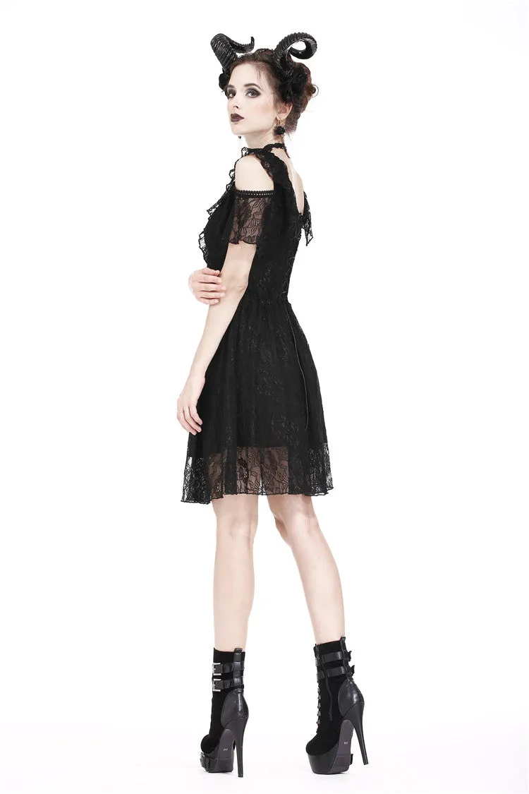 Gothic Black daily lace dress with off Shoulder DW178