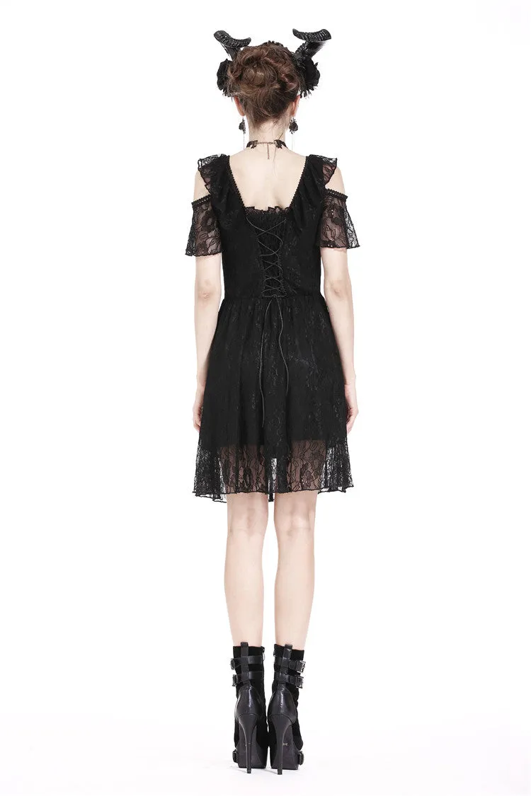 Gothic Black daily lace dress with off Shoulder DW178