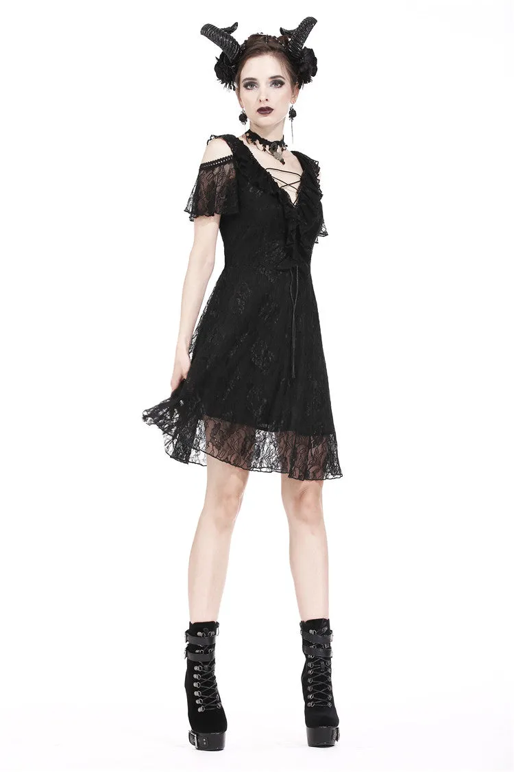 Gothic Black daily lace dress with off Shoulder DW178