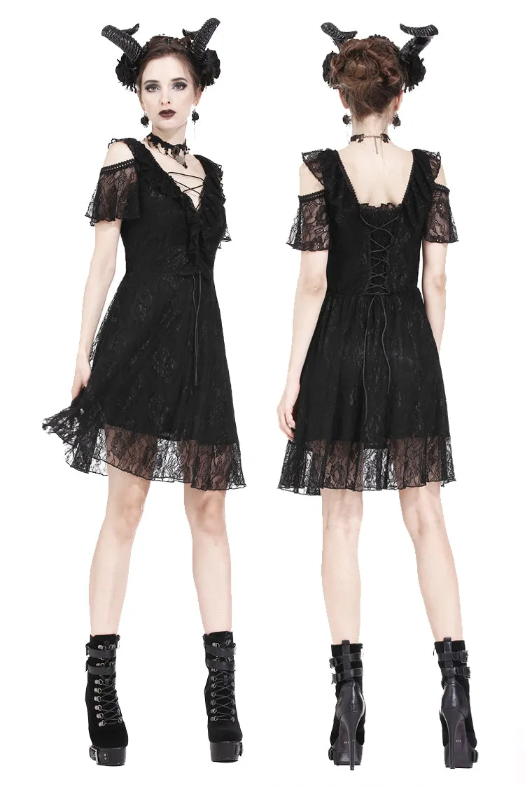 Gothic Black daily lace dress with off Shoulder DW178