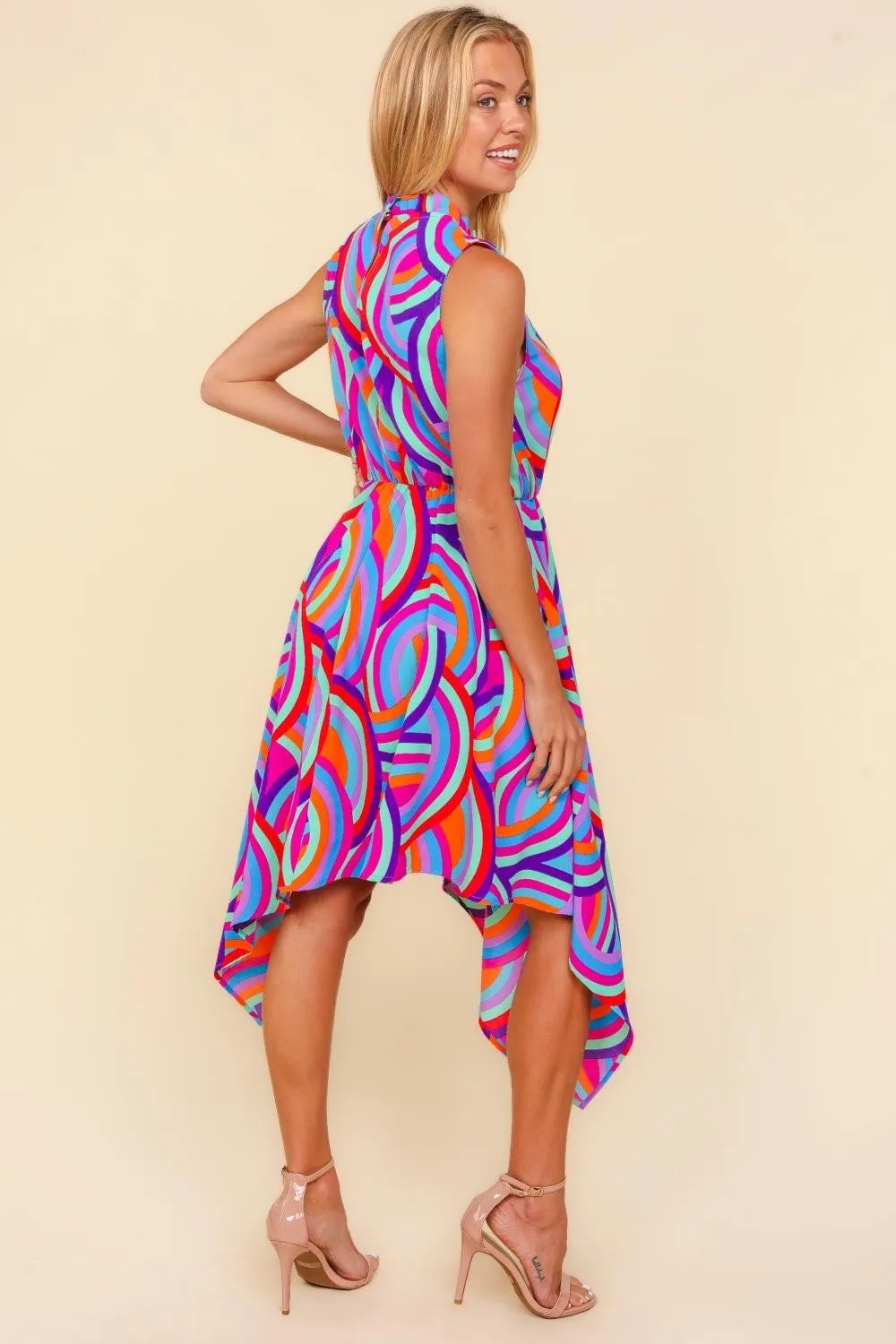 Haptics Mock Neck Sleeveless Printed Dress in Blue and Orange