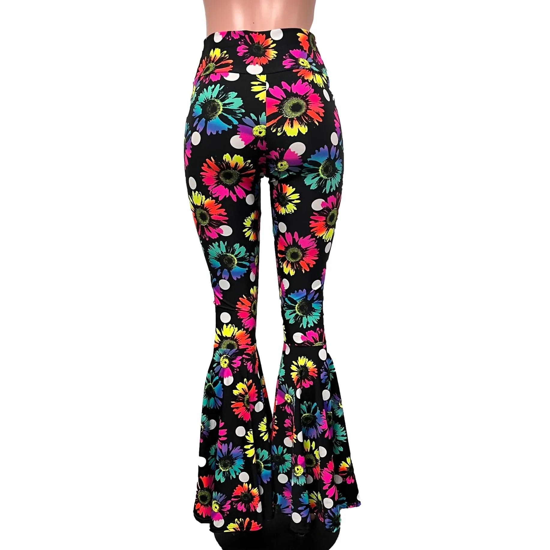 High Waist Bell Bottoms - Polka Dot Electric Daisy Neon