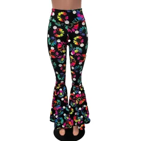 High Waist Bell Bottoms - Polka Dot Electric Daisy Neon