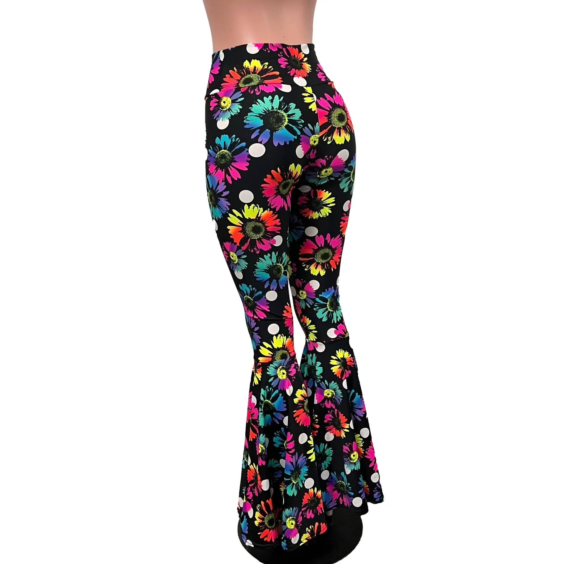 High Waist Bell Bottoms - Polka Dot Electric Daisy Neon