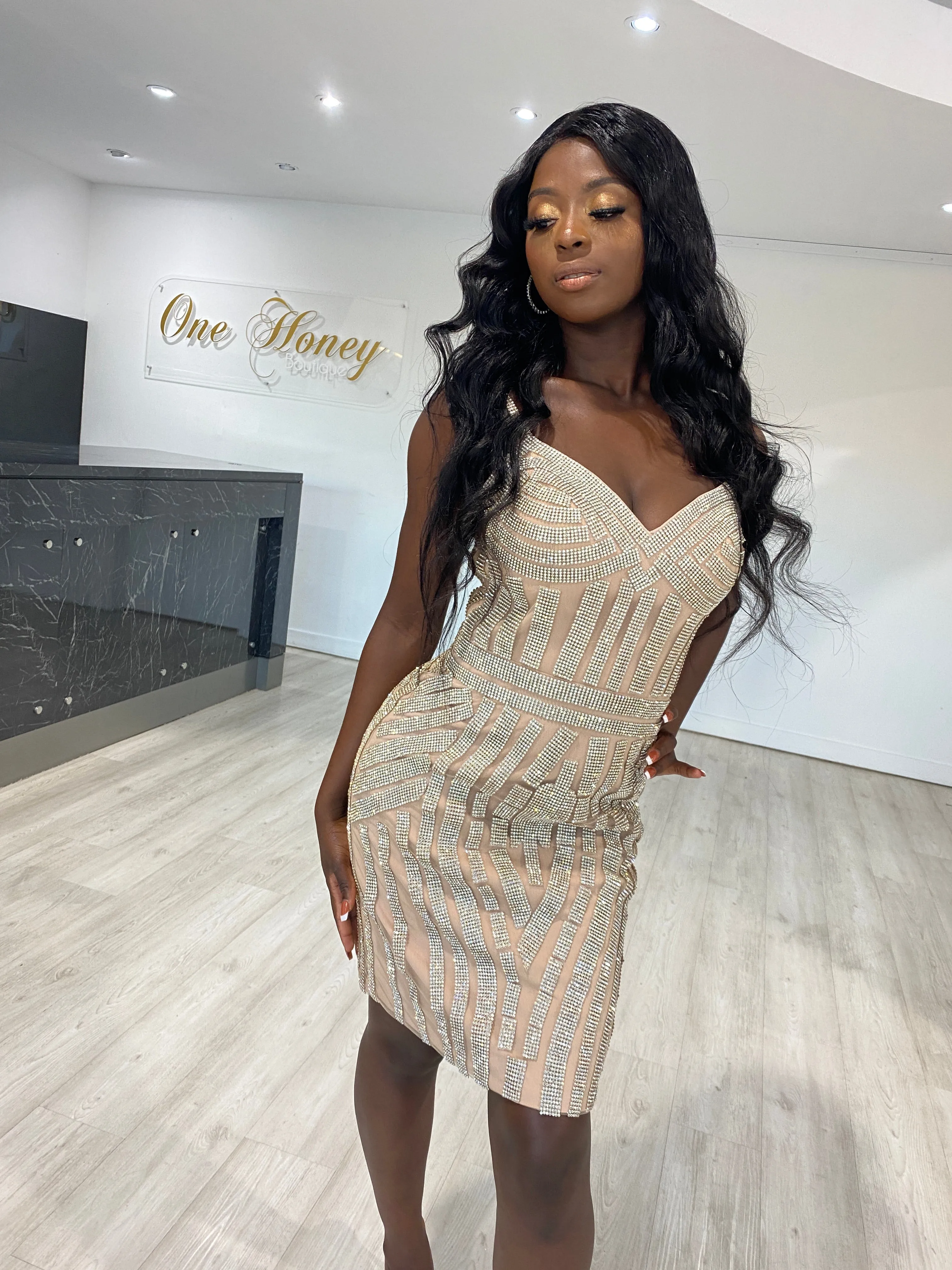 Honey Couture DIAMONDS Gold Sequin Mini Dress