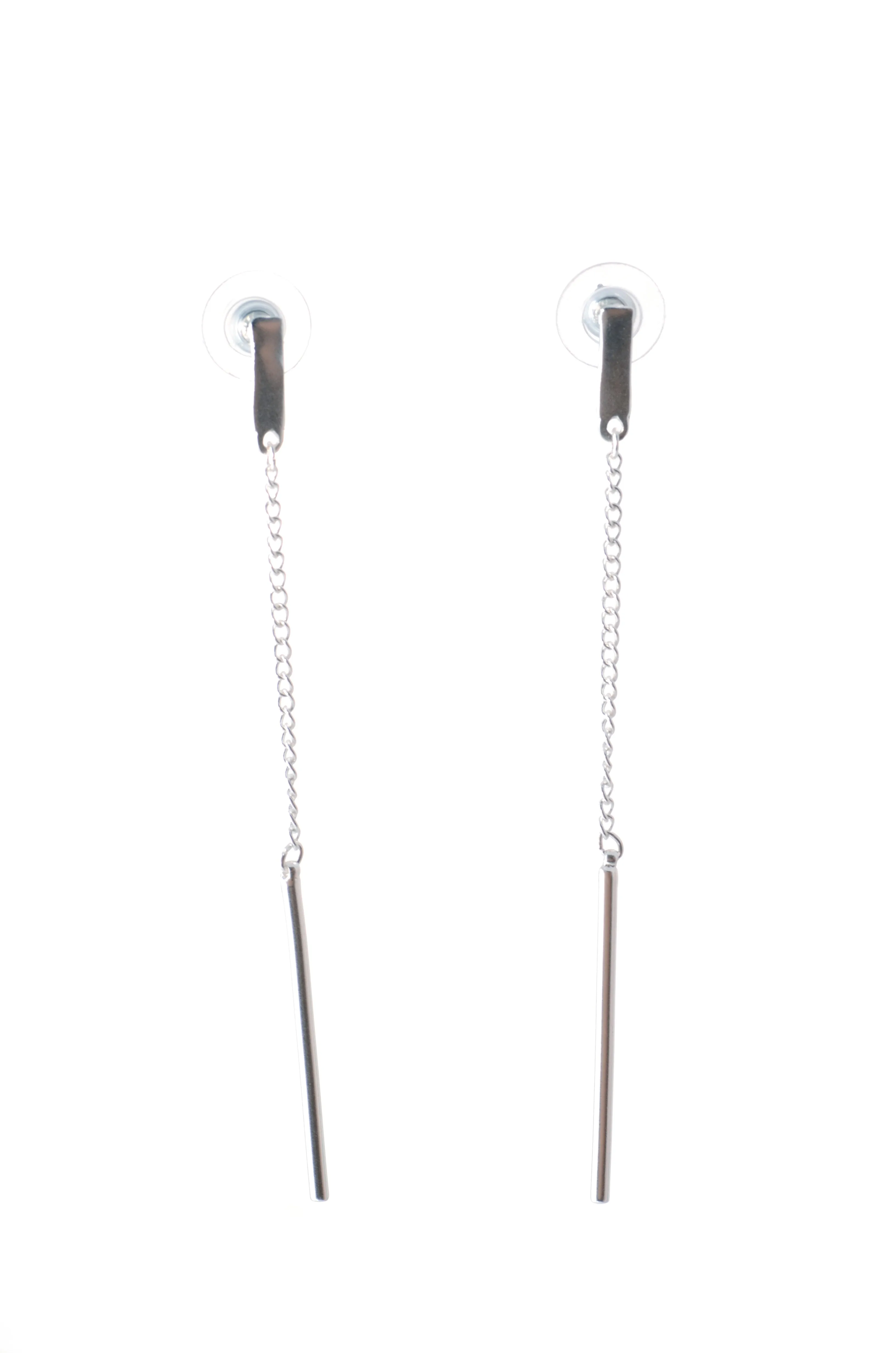 Karine Sultan Minimalist Long Bar Charm Earrings - Silver