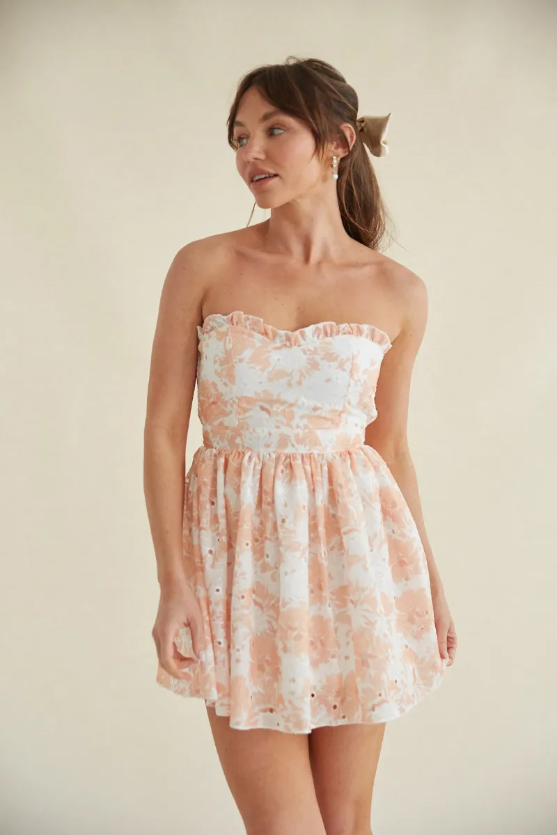 Kaylie Strapless Floral Eyelet Lace Mini Dress