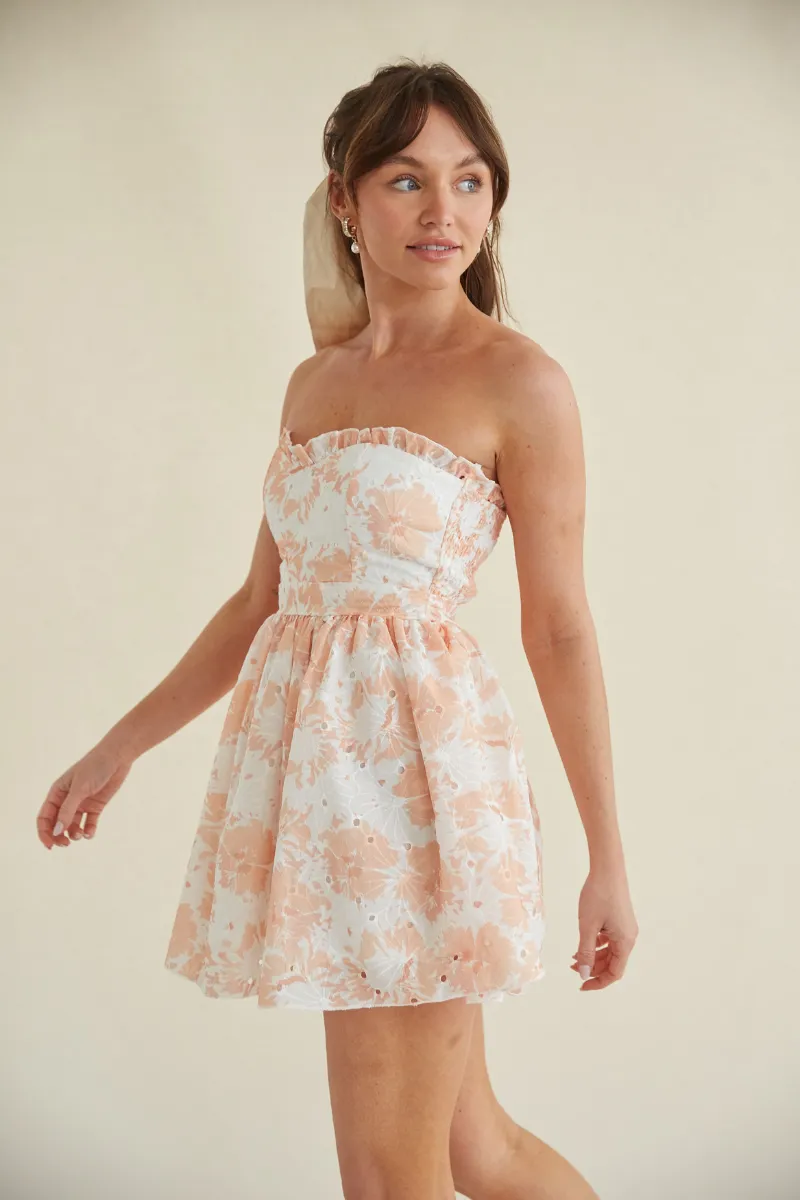 Kaylie Strapless Floral Eyelet Lace Mini Dress