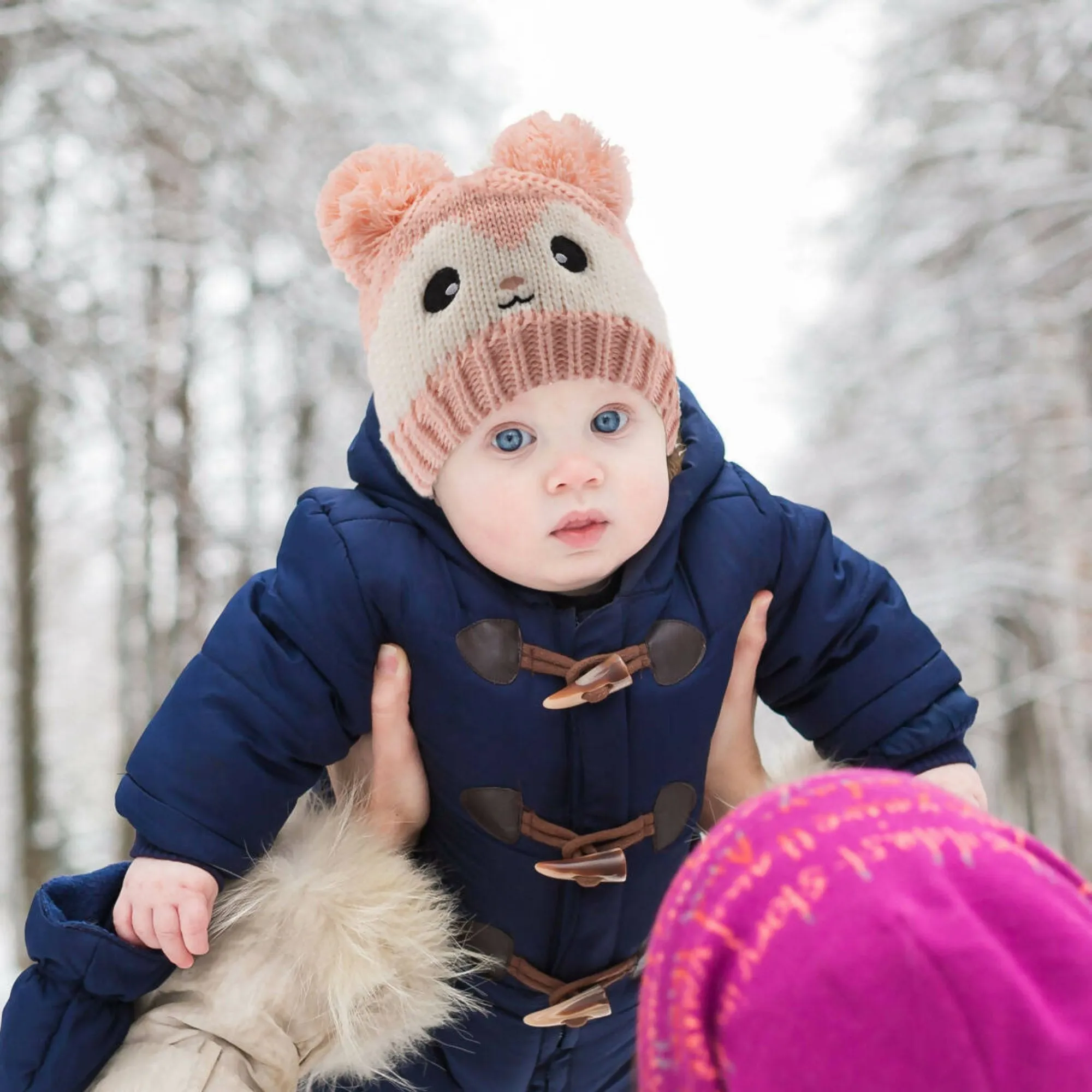 Knitted Winter Beanie Hat For Infants in Pinks and Peach - So Cute!