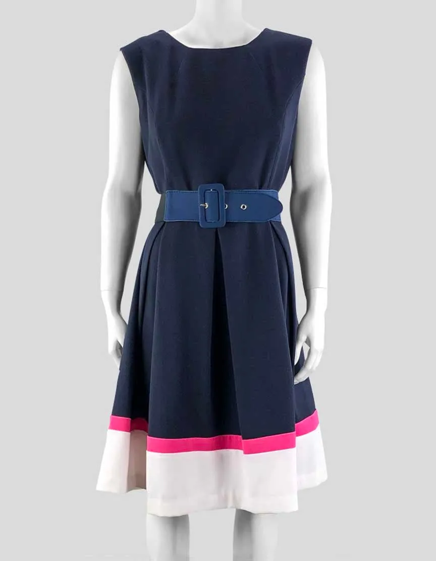 Liz Claiborne Sleeveless Blue Dress With Belted Waist 16 US