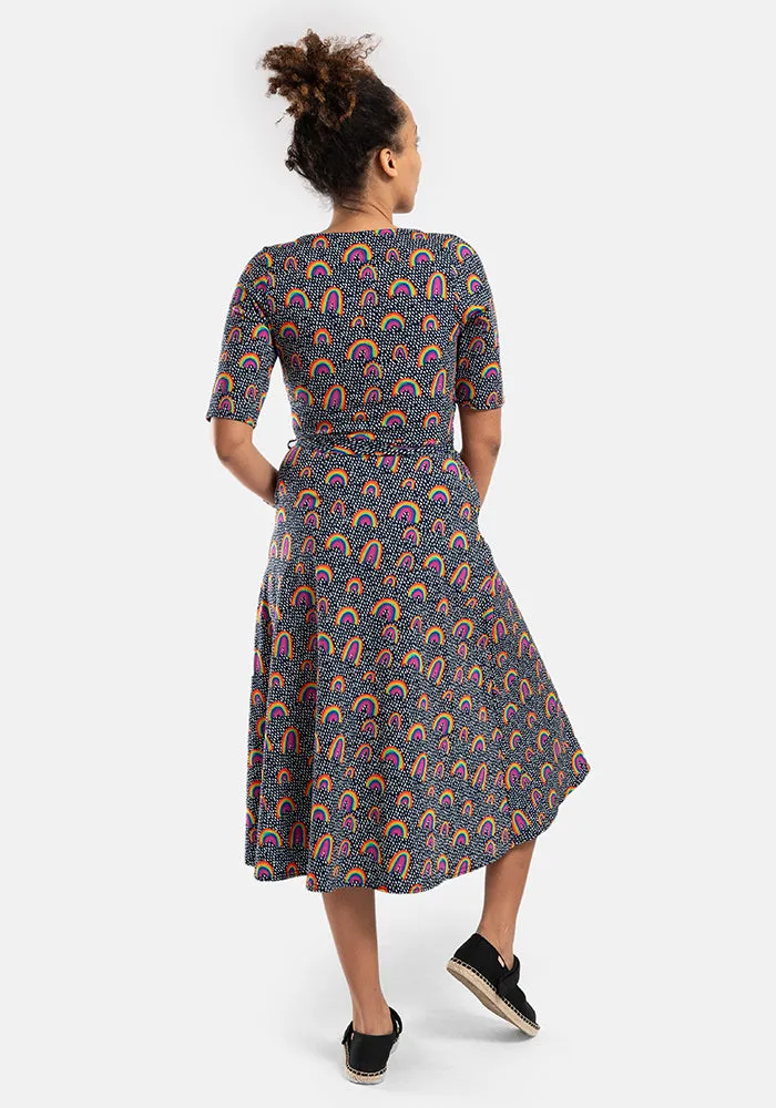 Maeve Navy Rainbow Print Cotton Midi Dress