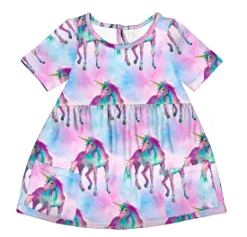 Magical Unicorn Short Sleeve Pocket Dress