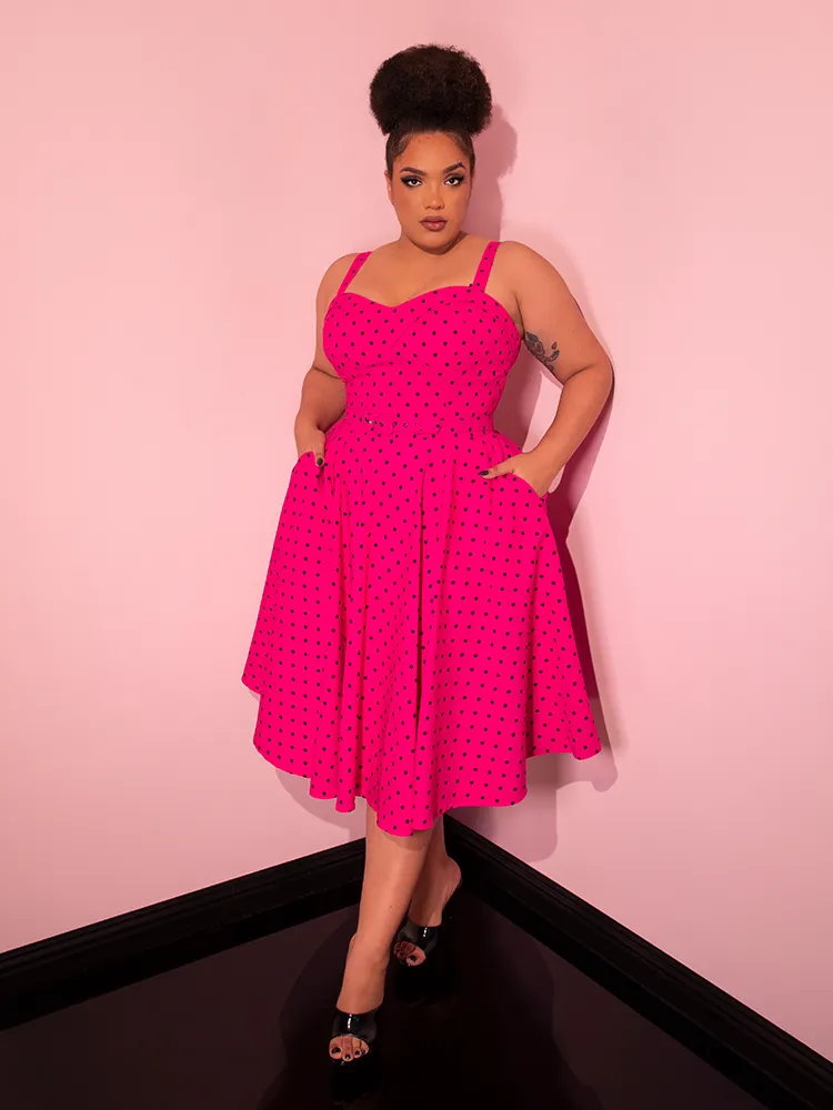 Maneater Swing Dress in Hot Pink Polka Dot - Vixen by Micheline Pitt