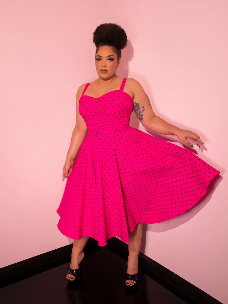 Maneater Swing Dress in Hot Pink Polka Dot - Vixen by Micheline Pitt