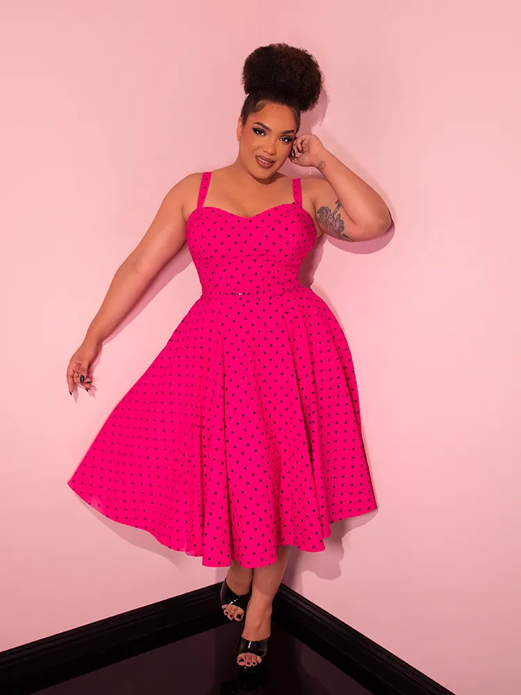 Maneater Swing Dress in Hot Pink Polka Dot - Vixen by Micheline Pitt