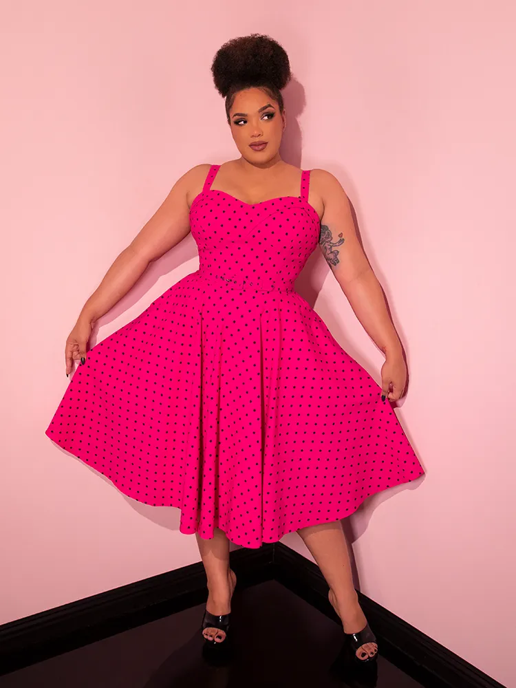 Maneater Swing Dress in Hot Pink Polka Dot - Vixen by Micheline Pitt