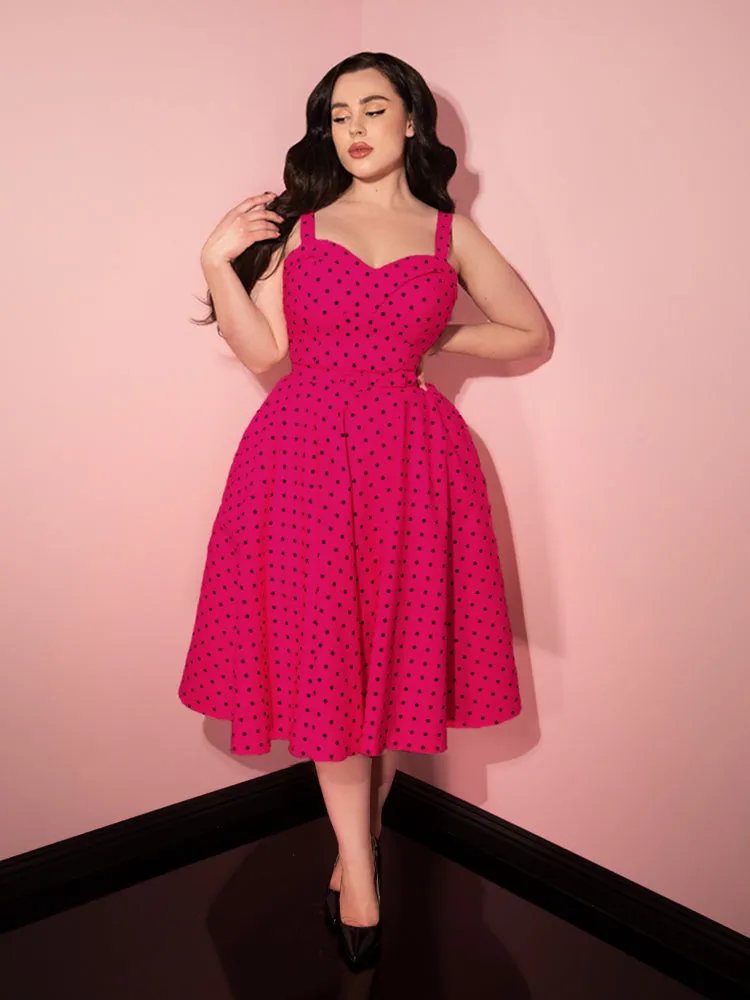 Maneater Swing Dress in Hot Pink Polka Dot - Vixen by Micheline Pitt