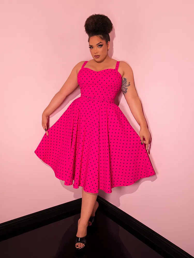 Maneater Swing Dress in Hot Pink Polka Dot - Vixen by Micheline Pitt