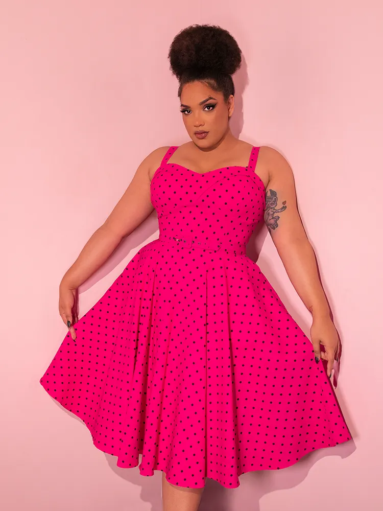 Maneater Swing Dress in Hot Pink Polka Dot - Vixen by Micheline Pitt