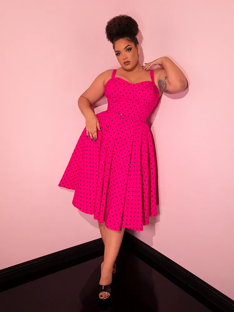 Maneater Swing Dress in Hot Pink Polka Dot - Vixen by Micheline Pitt