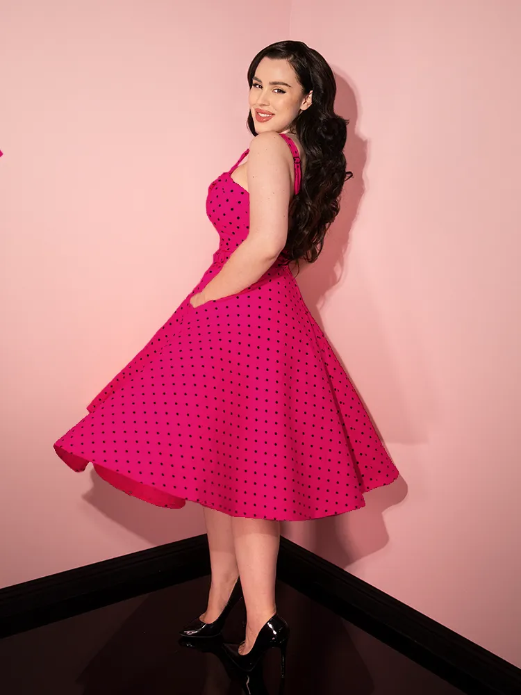 Maneater Swing Dress in Hot Pink Polka Dot - Vixen by Micheline Pitt