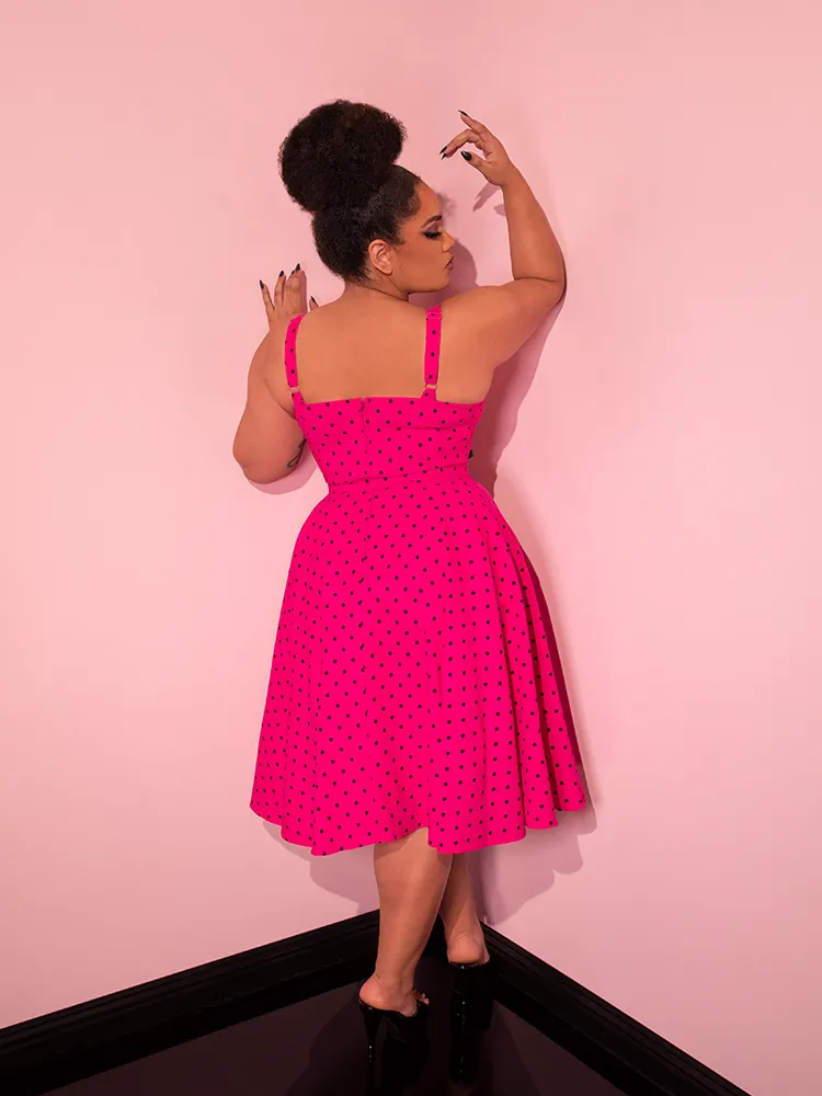 Maneater Swing Dress in Hot Pink Polka Dot - Vixen by Micheline Pitt