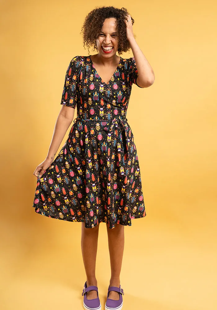 Marieta Pretty Beetle Bug Print Full Skirt Dress