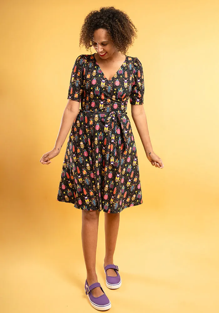 Marieta Pretty Beetle Bug Print Full Skirt Dress