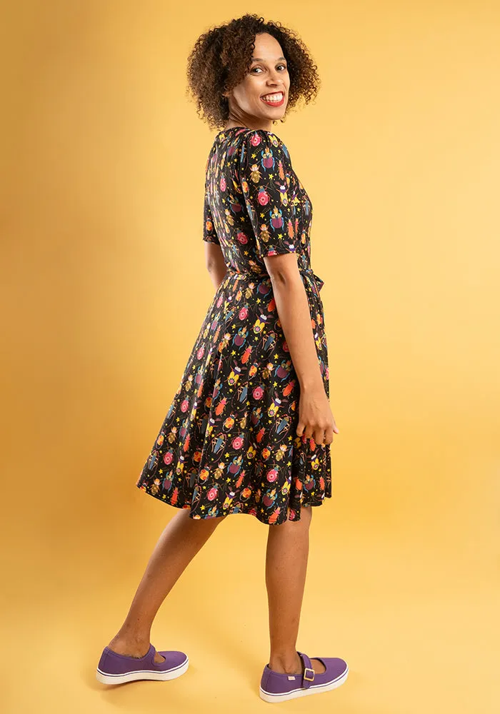 Marieta Pretty Beetle Bug Print Full Skirt Dress