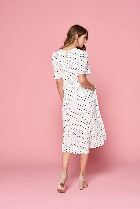 Melania Polka Dot Dress in Ivory