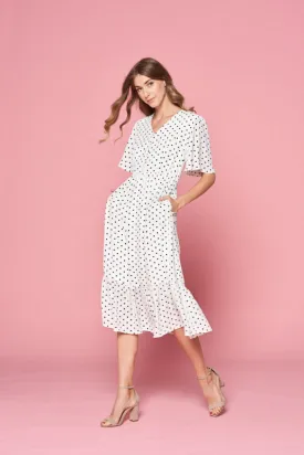 Melania Polka Dot Dress in Ivory