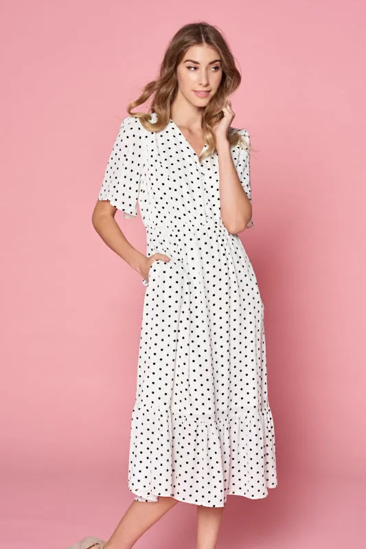 Melania Polka Dot Dress in Ivory