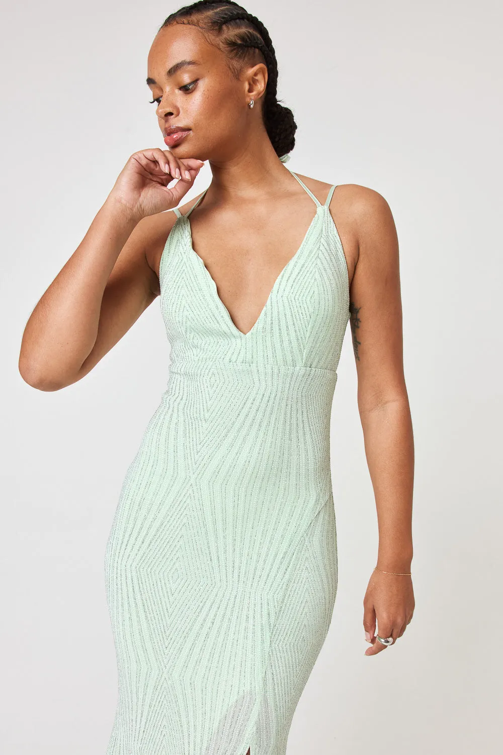 Mint Caviar Beaded Gown