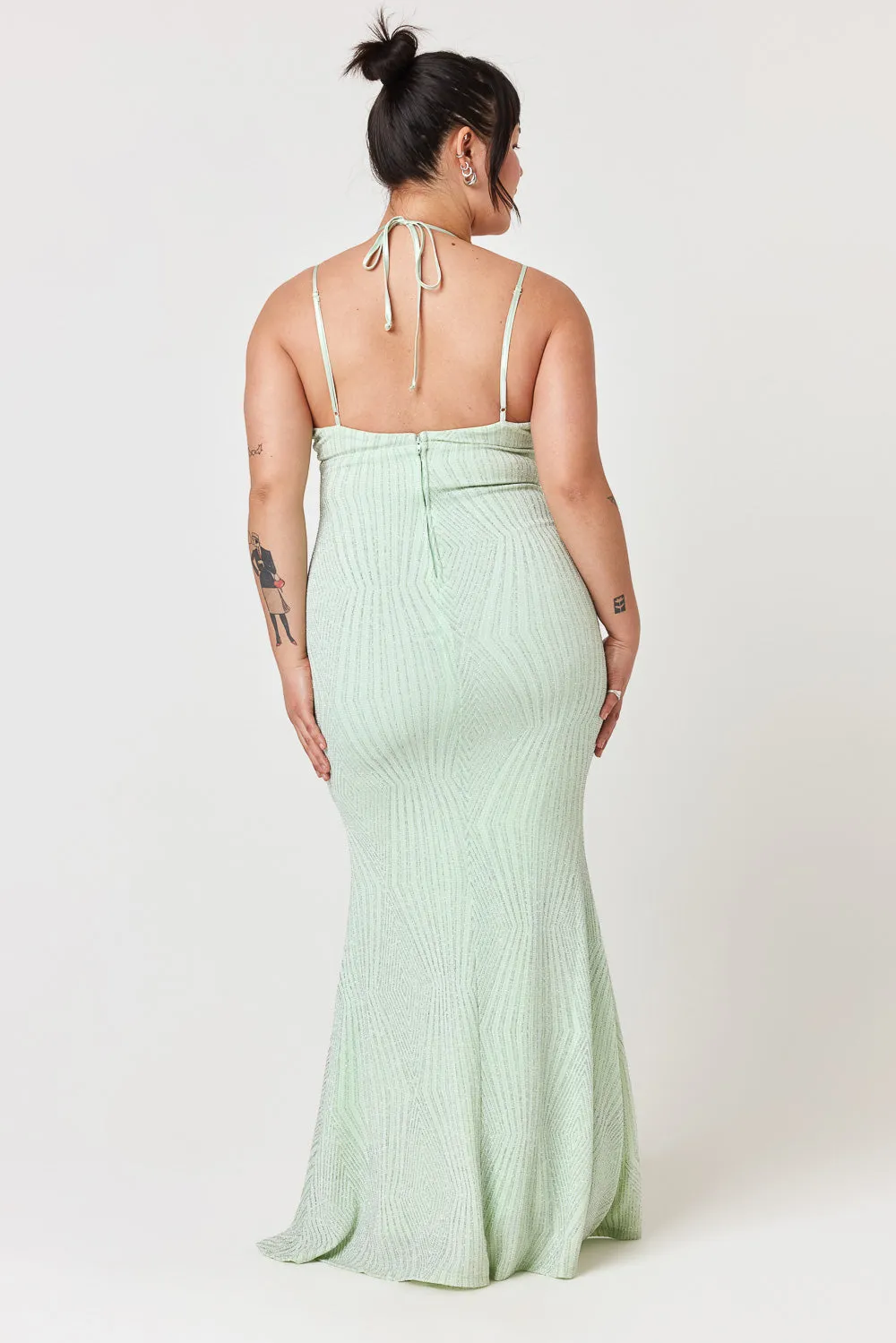 Mint Caviar Beaded Gown