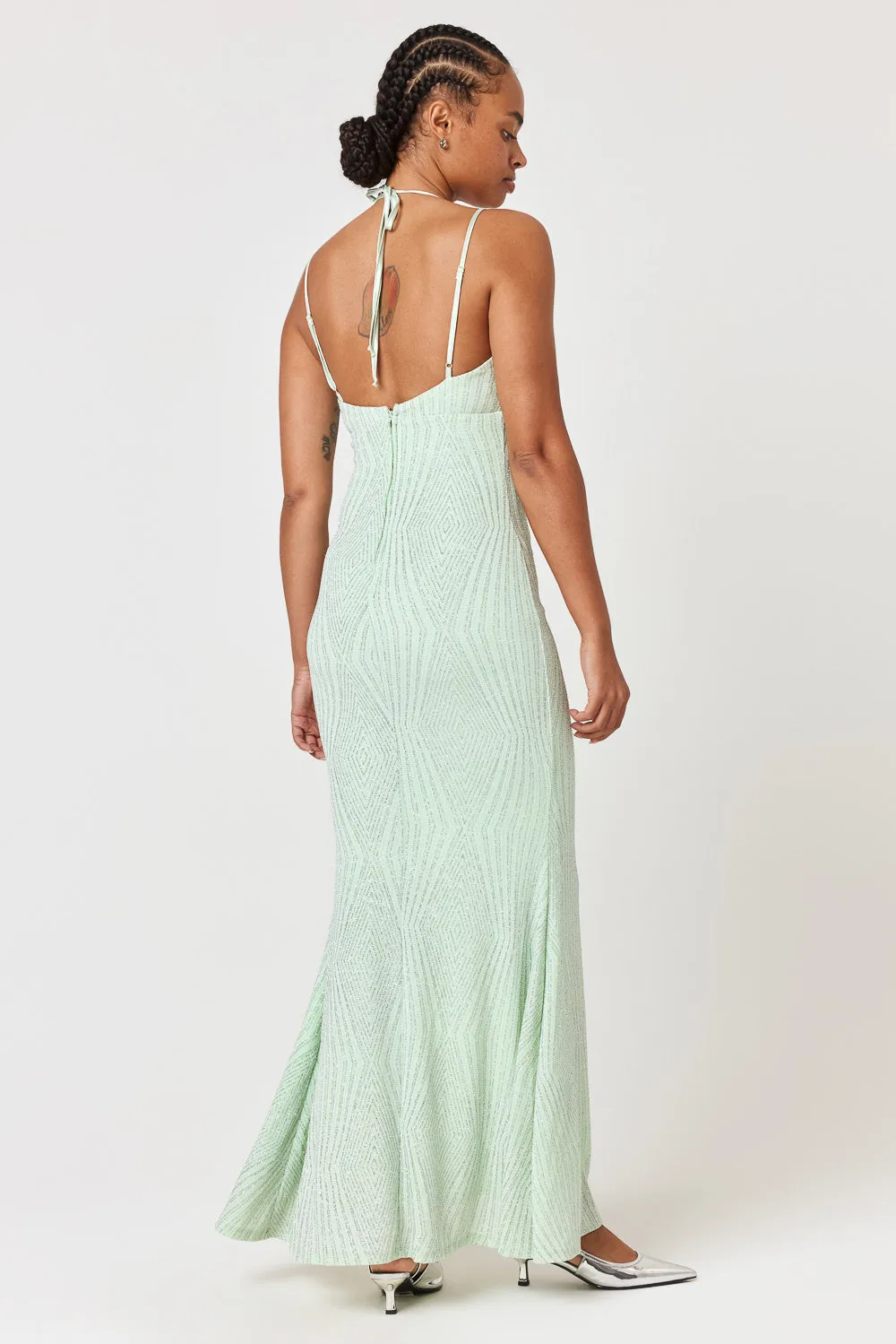 Mint Caviar Beaded Gown