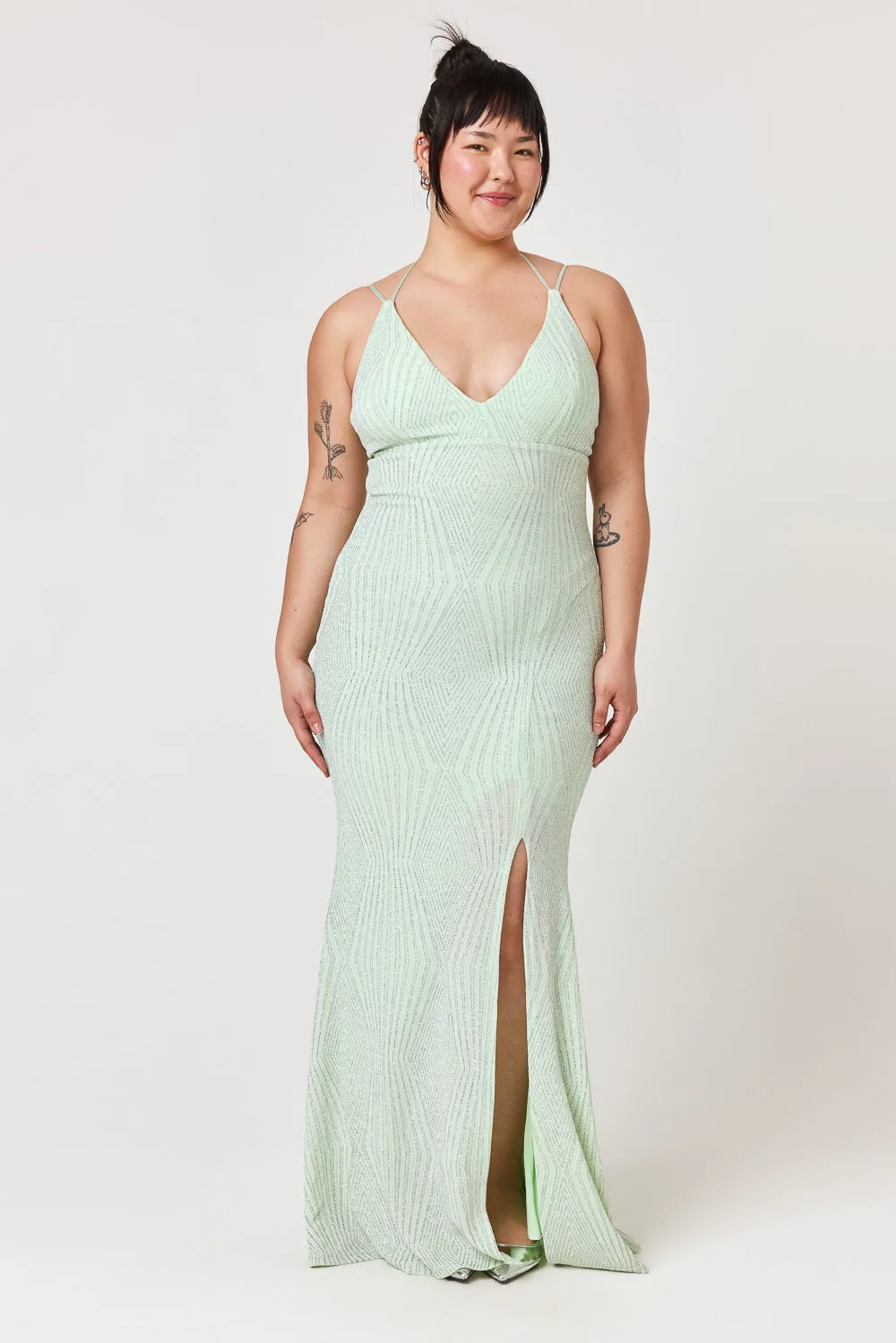 Mint Caviar Beaded Gown