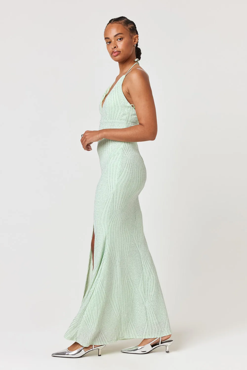 Mint Caviar Beaded Gown