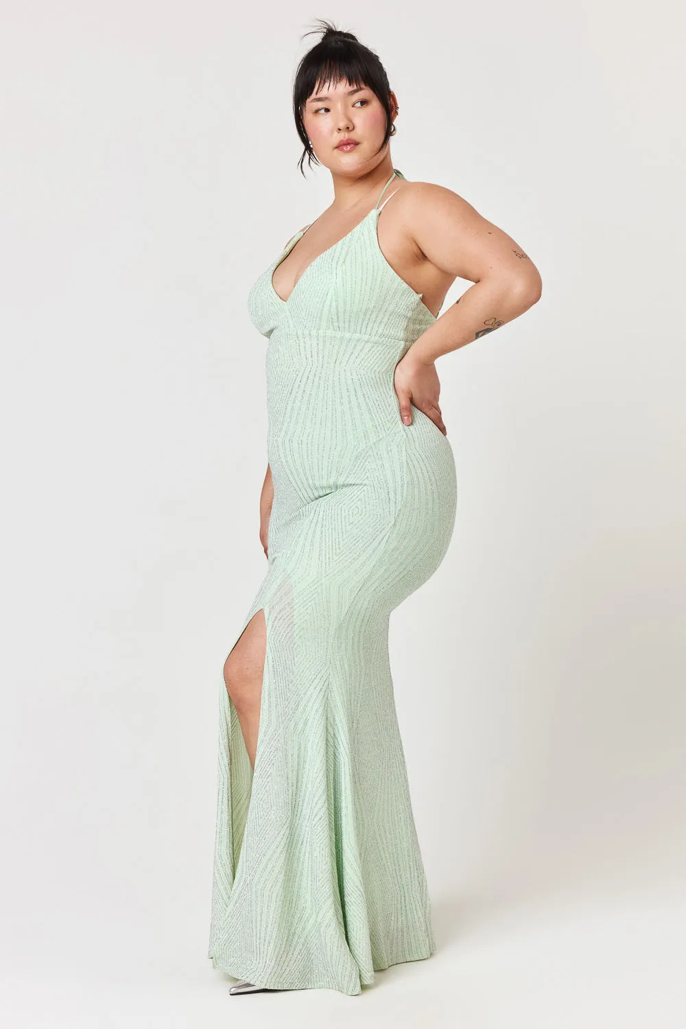 Mint Caviar Beaded Gown